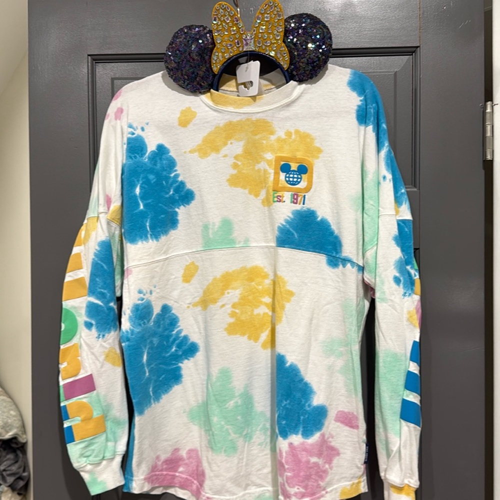 Disney tie-dye spirt jersey size medium with matching ears